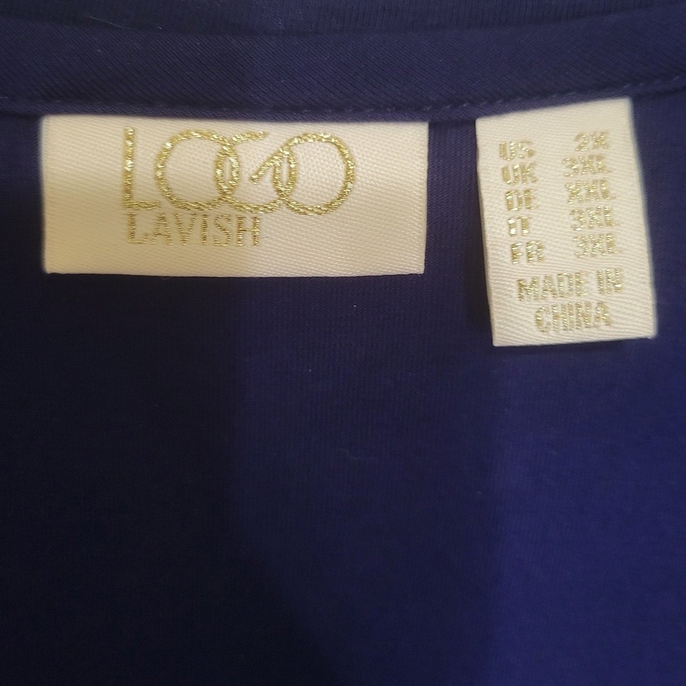 LOGO Lavish Lori Goldstein Purple Gold Floral Lace Tunic Top Women 2X LongSleeve - Picture 5 of 7